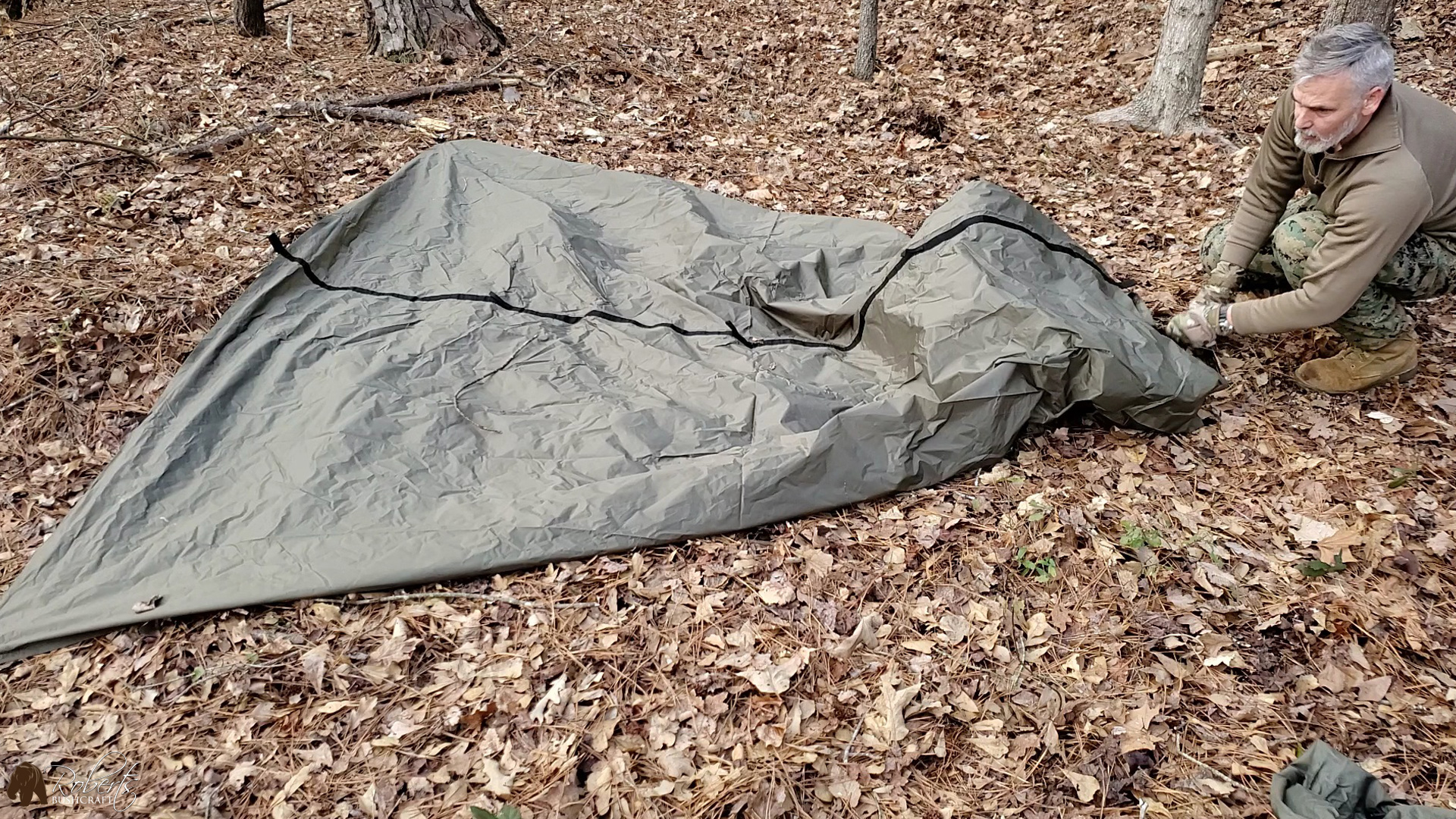 Aqua Quest Defender tarp used for cold weather camping