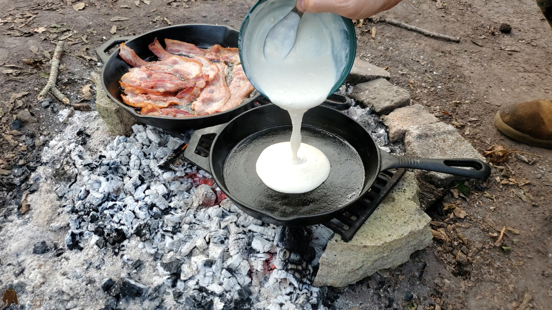 Cast Iron Cooking: Pancakes and Bacon Breakfast