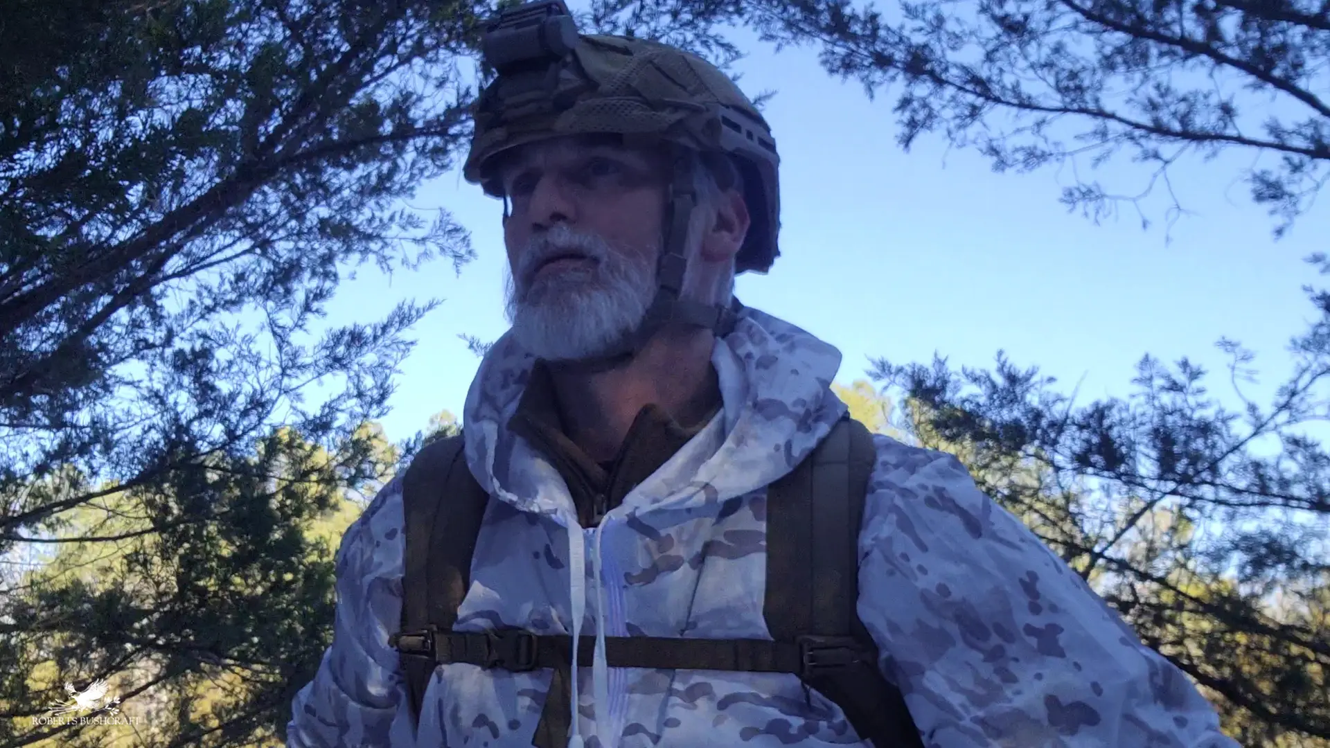Hard Head Veterans Bump Helmet worn during the winter on a mission scenario