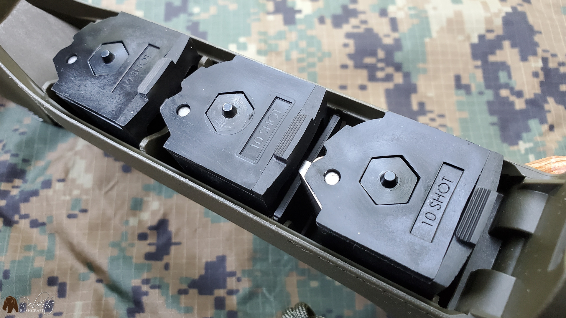 Magpul X-22 Backpacker Stock extra BX-1 holds three magazines in storage