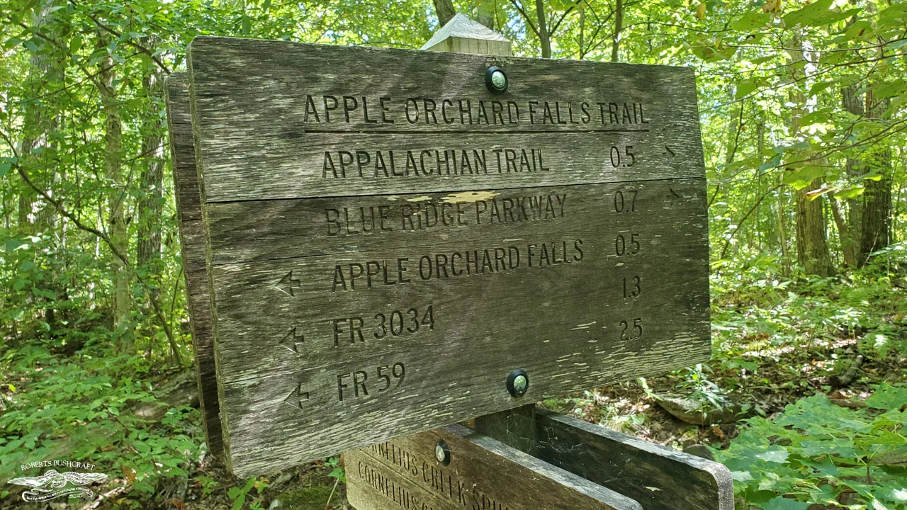 Apple Orchard Falls Trail Wooden Sign